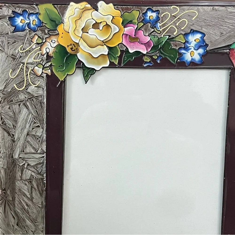 GWI Glass Picture Frame With Painted Flower Design For 4x6 Photo